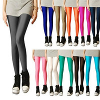YRRETY błyszczące legginsy damskie cienkie pełne leginsy do kostek spodnie rozciągliwe podstawowe legginsy Casual elastan miękkie wielokolorowe Legging